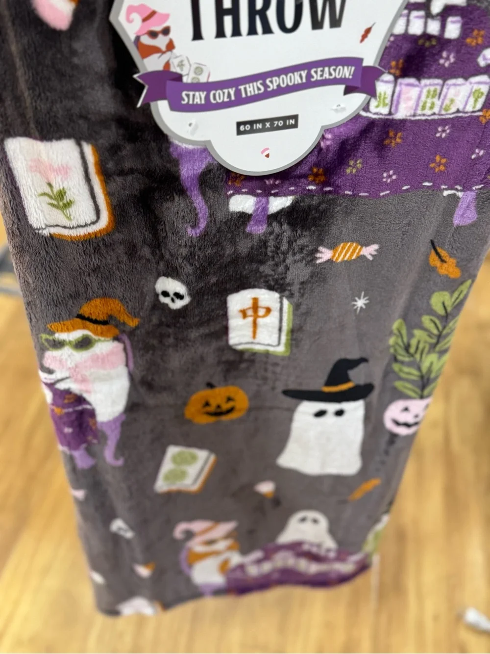 Plush Throw Blanket - Gray Halloween Ghost Print